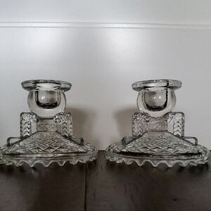 One Pair Invertible  Crystal Candle Holders Candlestick Holders Herringbone